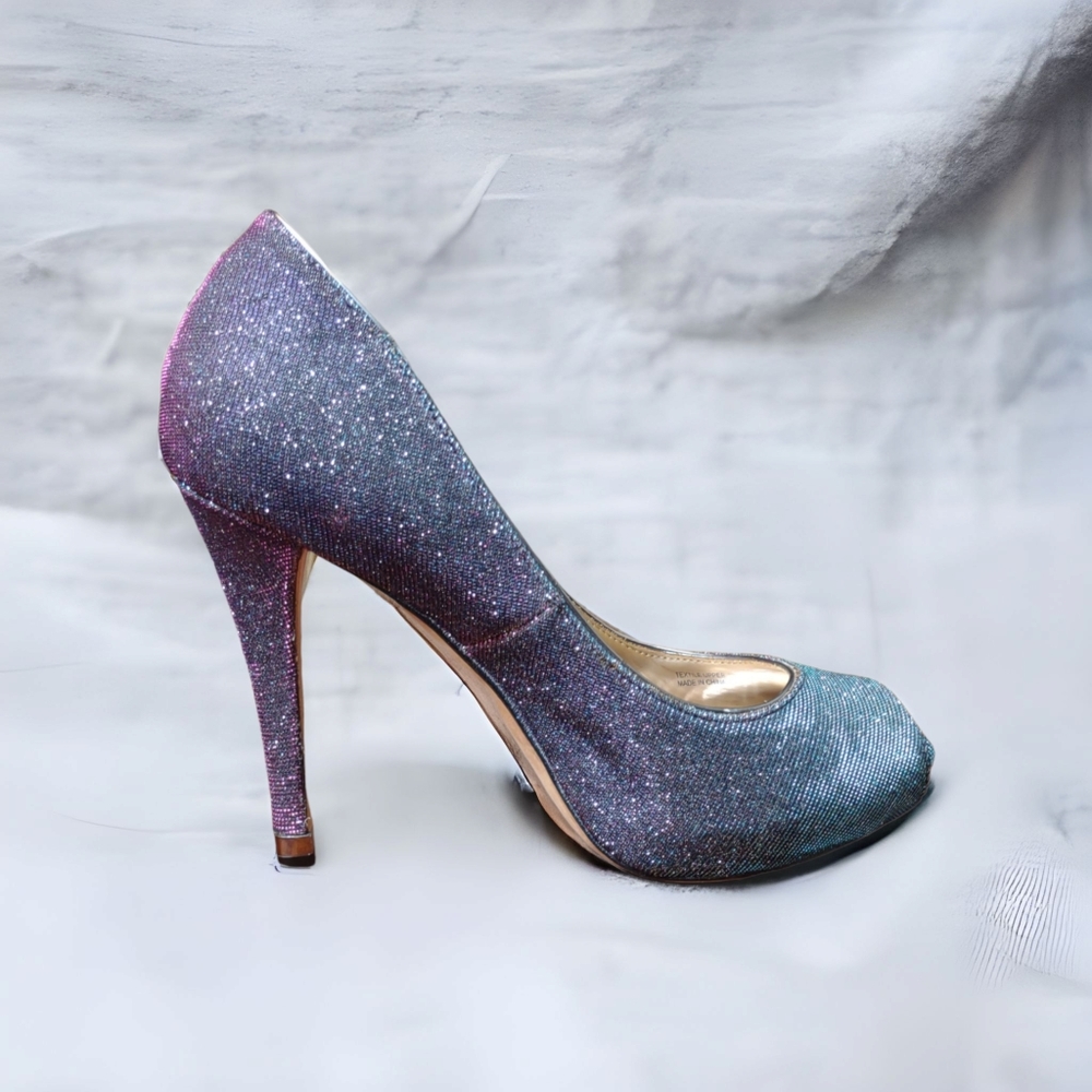 Badgley Mischka Iridescent Sparkle Peep Toe Heels - Picture 1 of 9